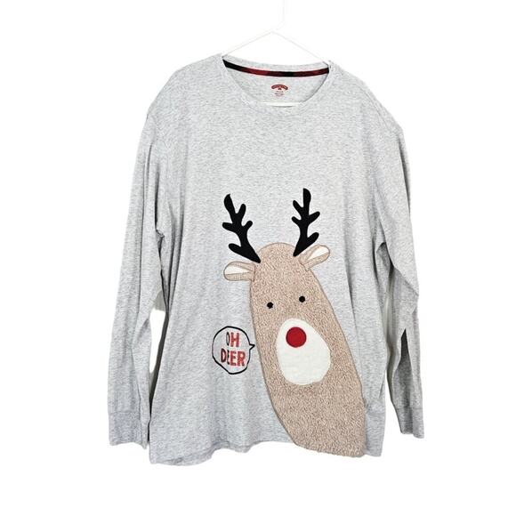 Holiday Time X-Mas 3D Reindeer Fuzzy “Oh Deer” Graphic Gray T-Shirt -2XL - Picture 1 of 7
